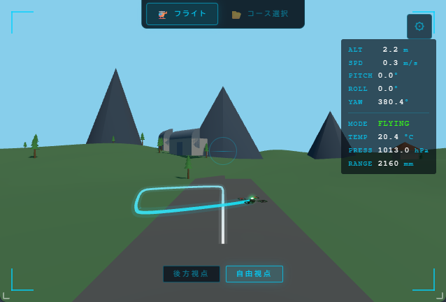 シミュレーターの中を四角く飛んだあとの軌跡